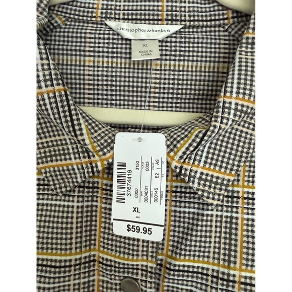 NWT Christopher & Banks Women's XL Black & Yellow Plaid Shacket Jacket Preppy‎ - Picture 3 of 14
